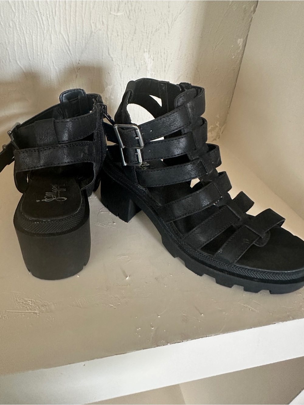 Jellypop Black Strappy Chunky Heel Sandals